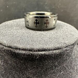 Tungsten Carbide Mens Ring Size 12 Black Band Laser Cross Design